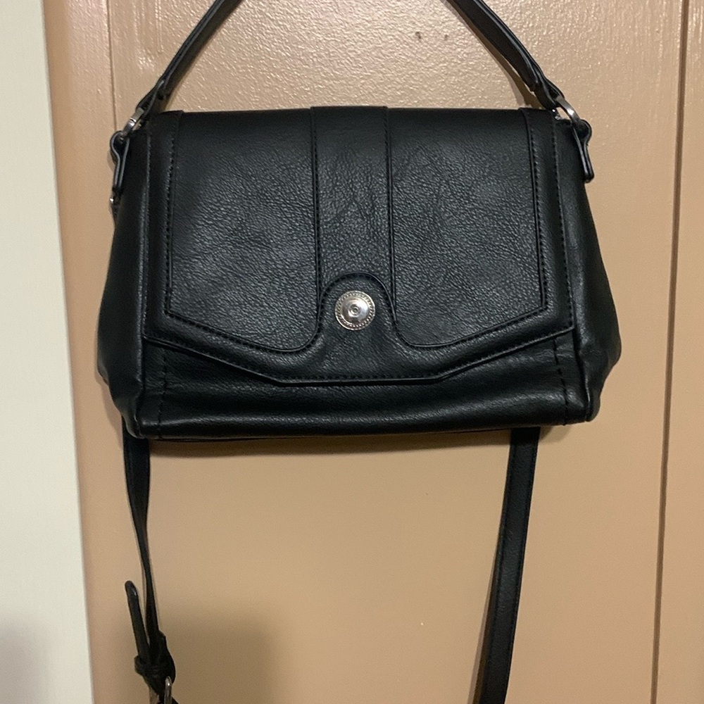 Magnolia and Vine Black Crossbody Bag with Adjustable Strap and Flap Closure